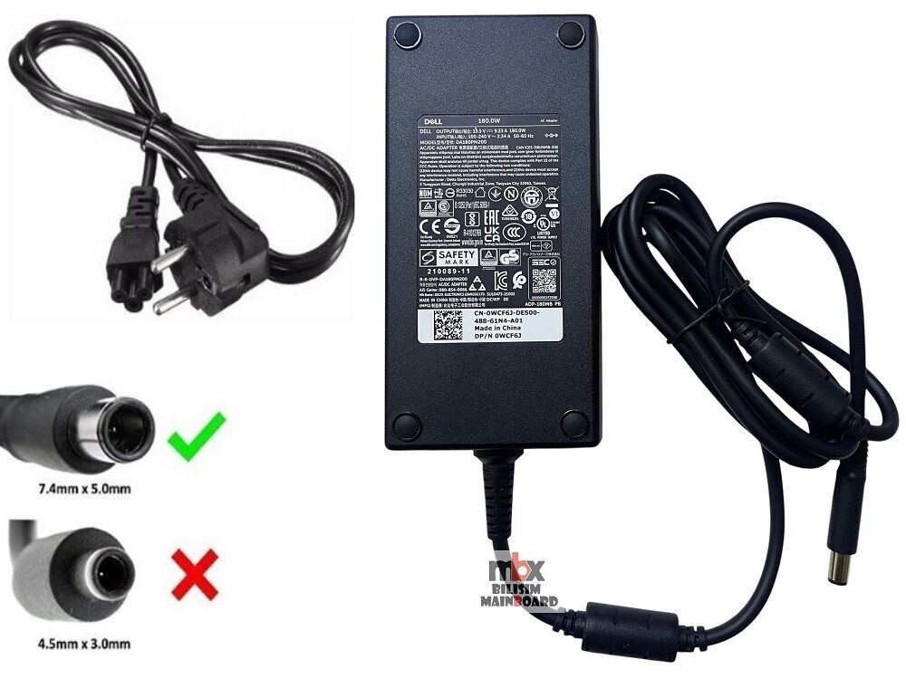 Dell Vostro 15 7570 7580 180W 19.5V 9.23A AC Power Adaptör DA180PM200 WCF6J