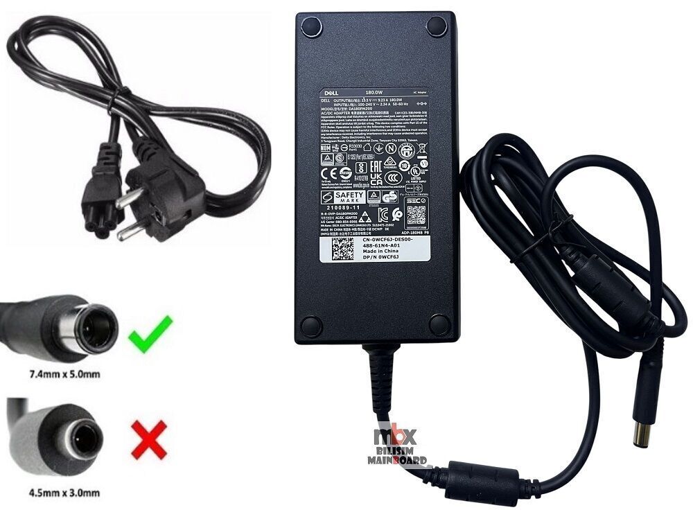 Dell Gaming G16 7620 G71676206204F07 19.5V 9.23A 0WCF6J 180W AC Adaptör