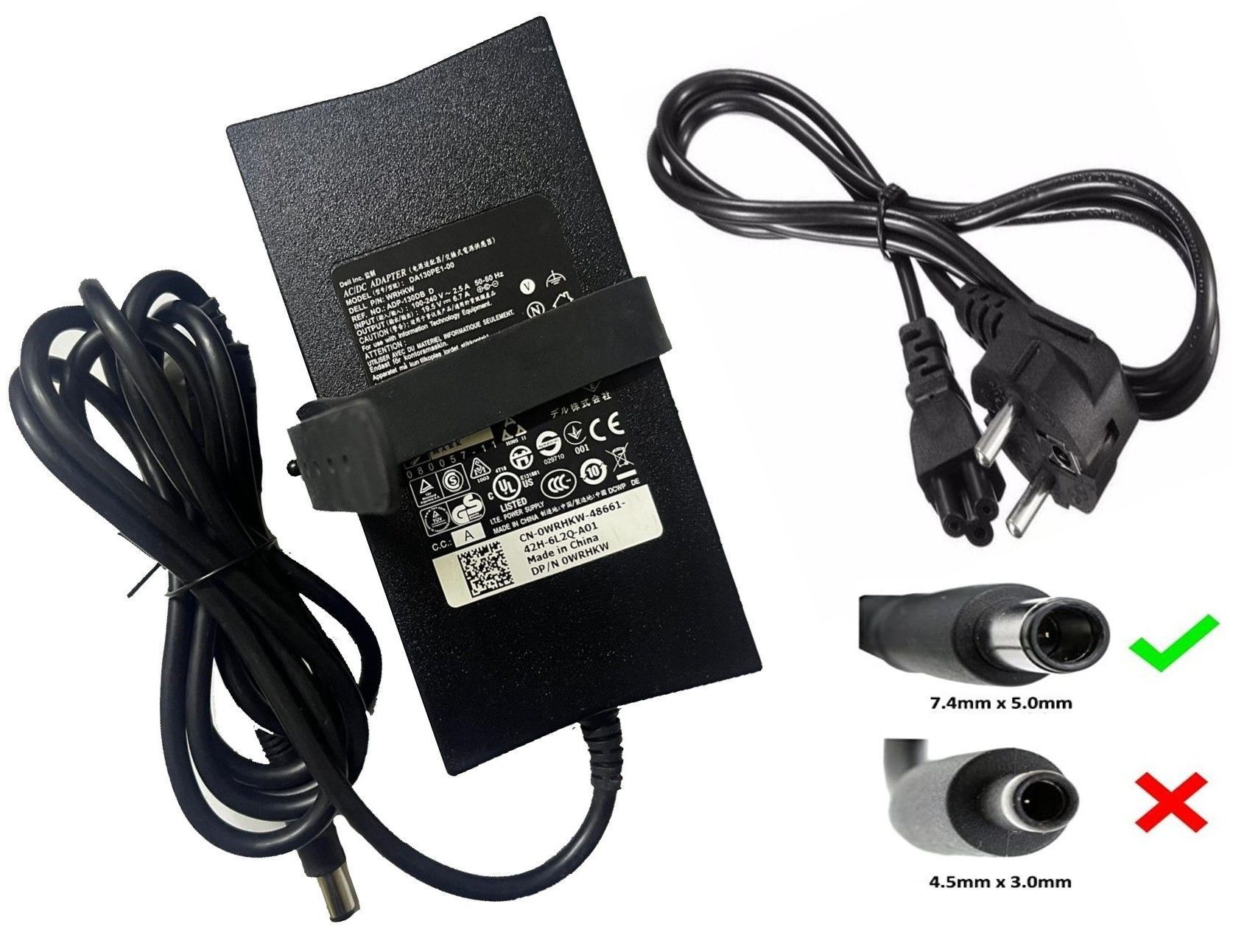 Dell 19.5V 6.7A 7.4 x 5.0mm CN-0WRHKW DA130PE1-00 ADP-130DB D Orijinal Notebook Adaptör Şarj Aleti