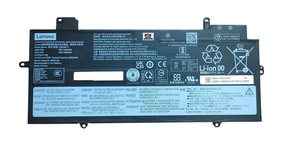 Lenovo ThinkPad X1 Carbon Gen 9 Gen 10 Gen 11 X1 Yoga Gen 6 Gen 7 Gen 8 Orijinal Batarya Pili L20D4P71 SB11M89859 5B11M90058