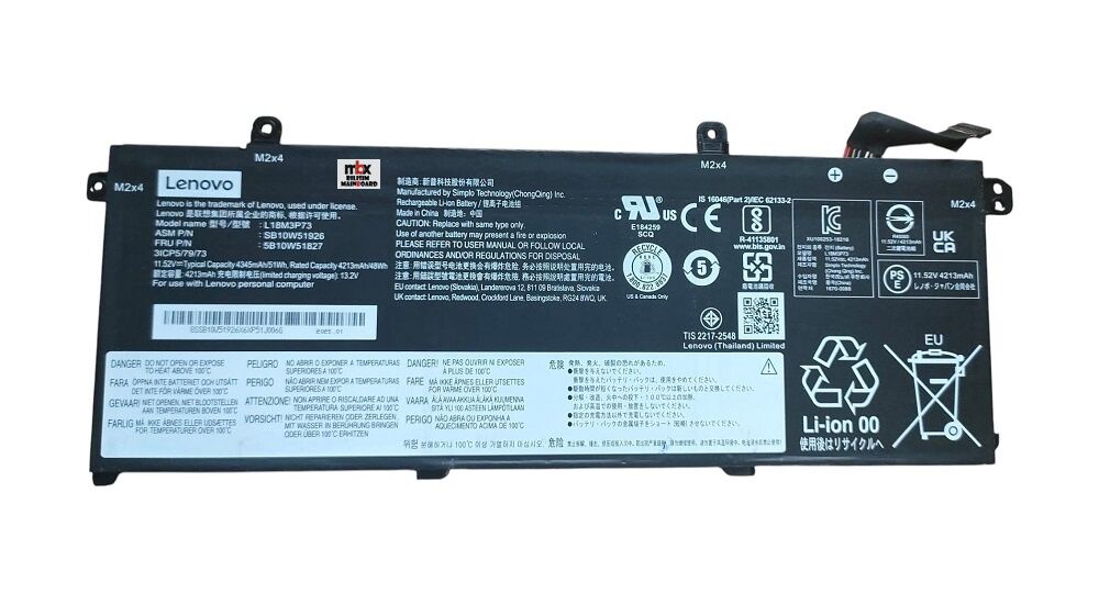 Lenovo ThinkPad T490 T495 P43S T14 Gen 1 P14S Gen 1 Orijinal Batarya Pili L18M3P73 SB10W51926 5B10W51827