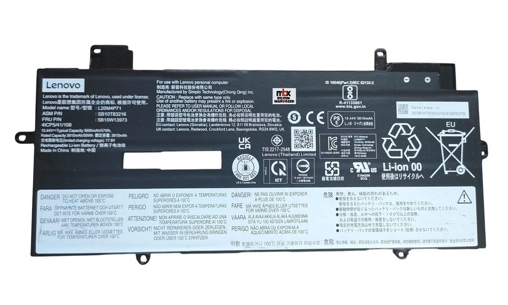 Lenovo ThinkPad X1 Carbon Gen 9 Gen 10 Gen 11 X1 Yoga Gen 6 Gen 7 Gen 8 Orijinal Batarya Pili L20M4P71 SB10T83216 5B10W13973