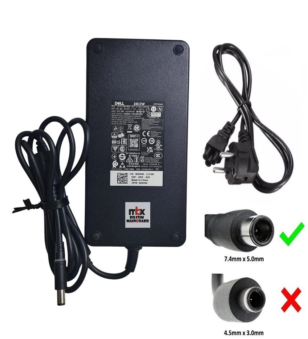 LA240PM190 CN-0D0X04 Dell 19.5V 12.31A 240W Orijinal Notebook Şarj Adaptörü LA240PM190