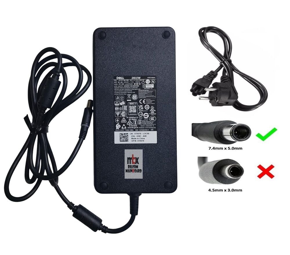 Dell 19.5V 12.31A 240W LA240PM190 CN-0T05F8 Orijinal Notebook Şarj Adaptörü LA240PM190
