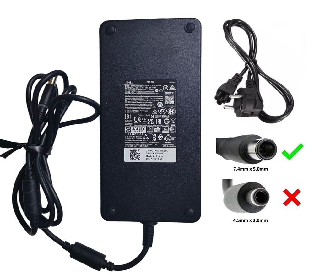 Dell 19.5V 12.31A 240W DA240PM190 CN-0CTX6T Orijinal Notebook Şarj Adaptörü CN-0CTX6T