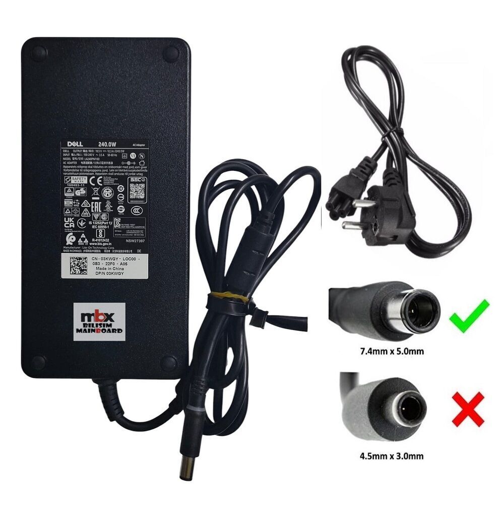Dell 19.5V 12.3A 240W LA240PM160 CN-03KWGY Orijinal Notebook Şarj Adaptörü LA240PM160